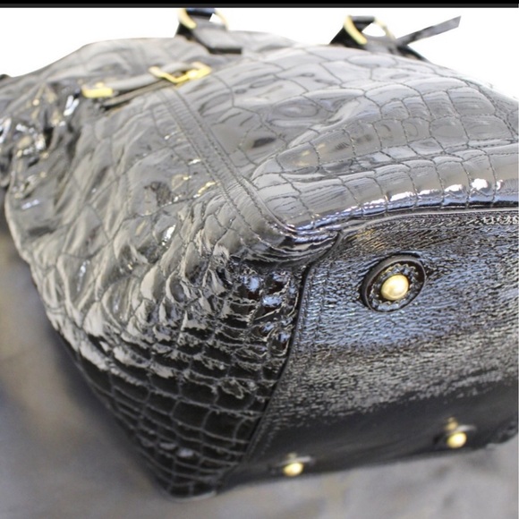 YSL Yves Saint Laurent Downtown Black Quilted Croc Embossed Patent Leather Tote - Picture 8 of 12